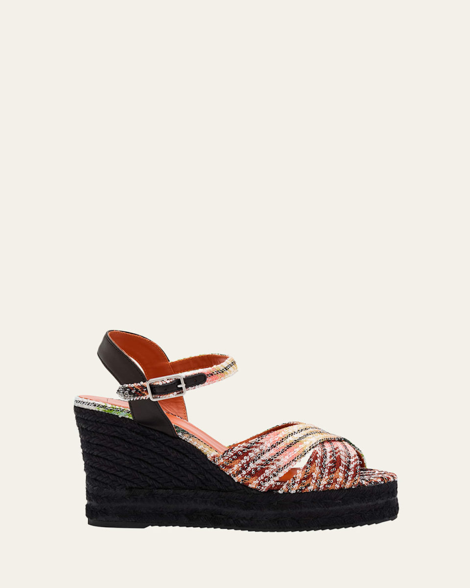 Carmen Paillette Crisscross Wedge Sandals